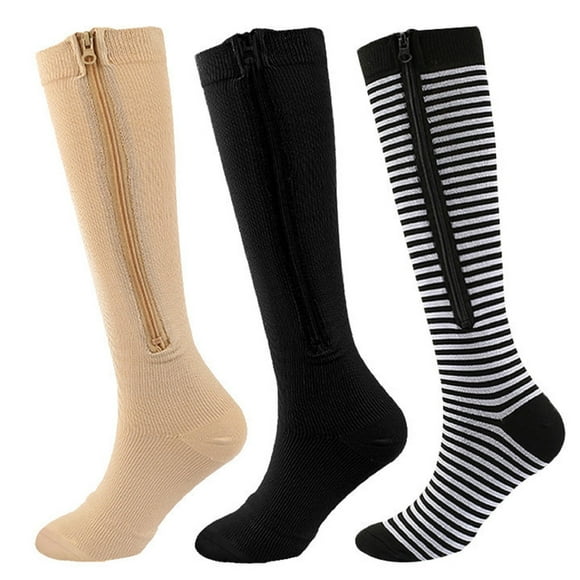 3 Paires de Bas de Compression pour Femmes pour Soutenir les Varices, Bas de Compression pour Infirmière, Médical, Enceinte, Course, Équitation, Voyage (P/M)