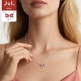 thumbnail image 2 of FindChic Bow Necklace for Women, Synthetic Ruby Birthstone Necklaces Bow Heart Cubic Zirconia Pendant Birthday Mothers Day Jewelry Gifts Her Wife Lady Adults Ideas, 2 of 9