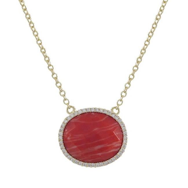 Dlux Jewels Coral 15 x 18 mm Semi Precious Oval Stone Set & Gold Tone Sterling Silver with Cubic Zirconia Necklace, 16... by Dlux Jewels