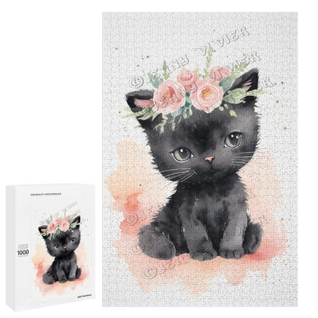 1000 Piece Jigsaw Puzzles for Adults - Wood Puzzles - Watercolor Black Cat - Difficult Jigsaw Puzzles for Adults Challenging - 20 x 30 Finished Size