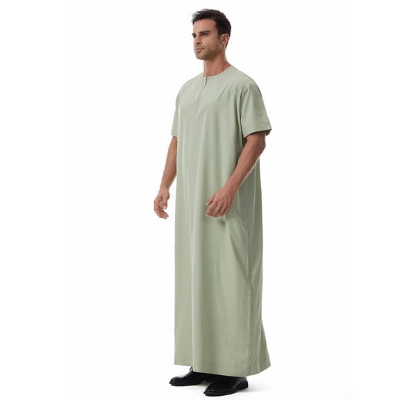 Awdenio Men's Shirts Kaftan Thobe for Men Big And Tall Muslim Robe Mens Short Sleeve Caftan