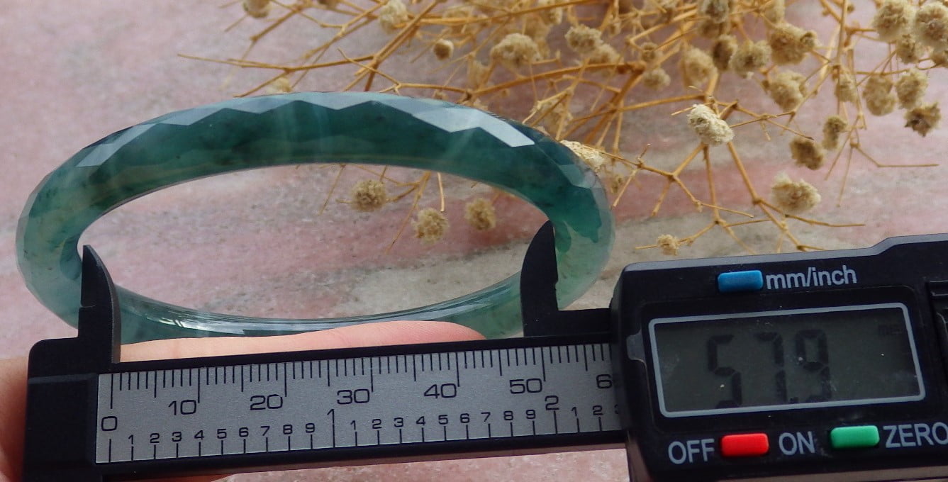 Green Natural A JADE Jadeite Dia Cut Circle Bangle Bracelet 58 mm 682712 TN