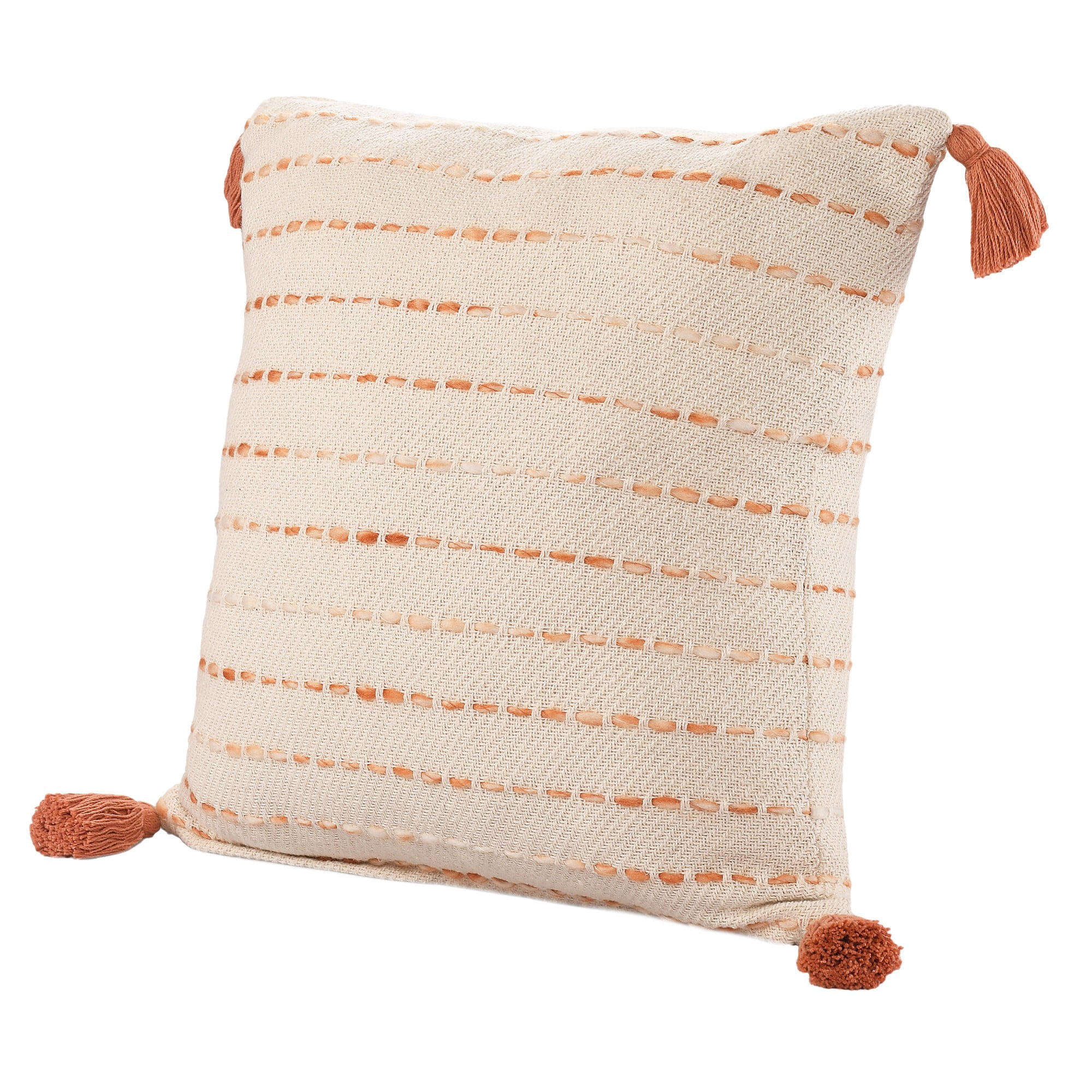 Laddha Home Designs Handwoven Reversible Striped Throw Pillow - 20" - Beige and Orange - Set of 2