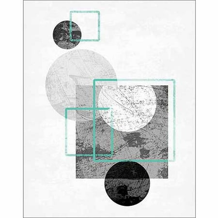 Original Contemporary Abstract Painting - Circles & Squares Distressed Texture Contemporary Trendy Modern Abstract Painting Black & White Canvas Art by Pied Piper Creative