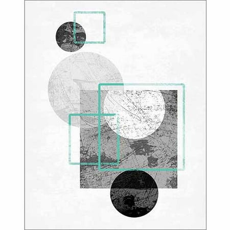 Circles & Squares Distressed Texture Contemporary Trendy Modern Abstract Painting Black & White Canvas Art by Pied Piper