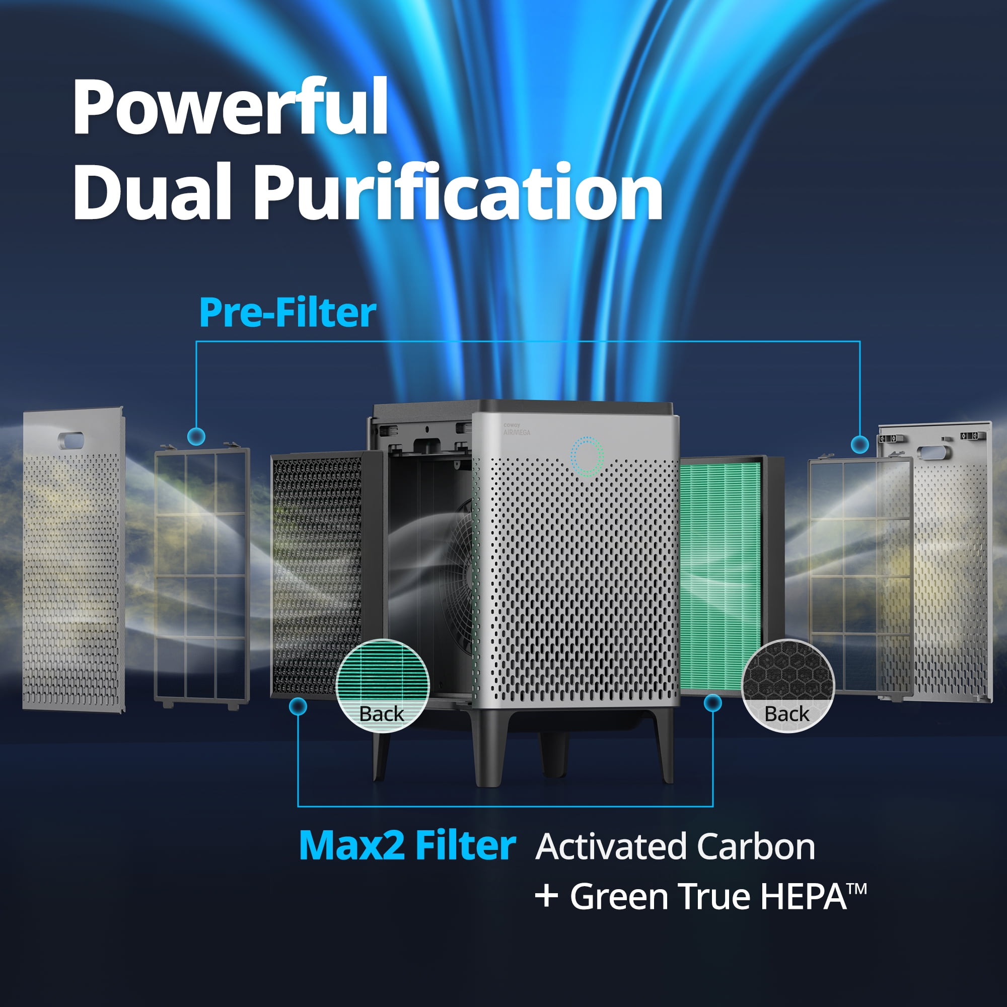 Coway WiFi enabled 400s Graphite True Hepa Air Purifier with 1560 sq ft Coverage Black