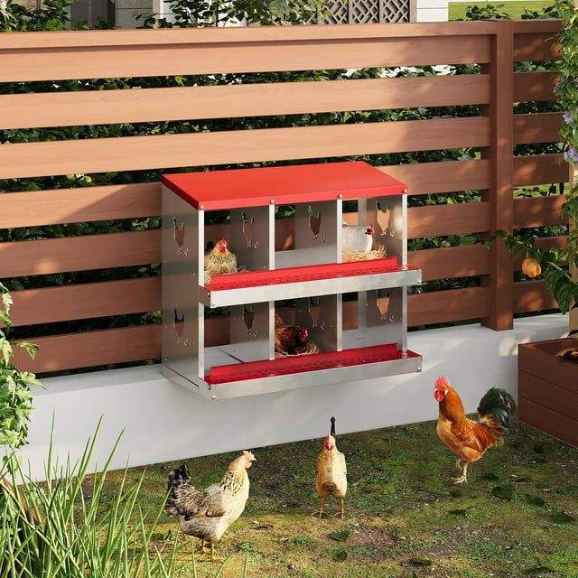 Twister.CK 6 Compartment Chicken Nesting Box, Rollaway Design for Easy Egg Collection, Red