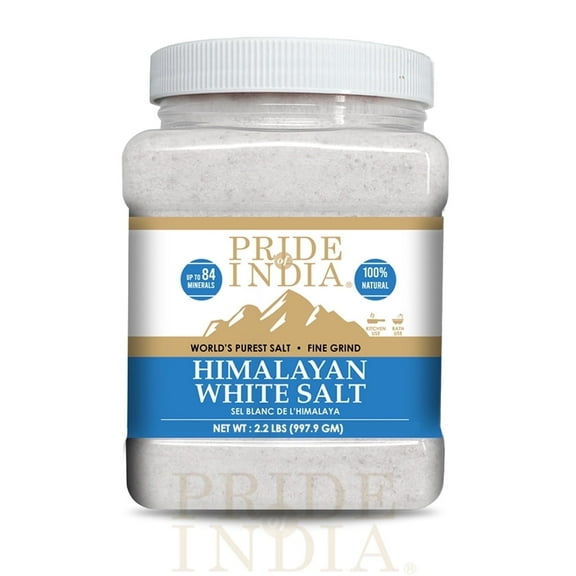 Pride of India - Himalayan White Salt Fine Grind 2.2 lbs (997.90 gm) - Rarest & Enriched W/84 Natural Minerals - Low Sodium - Healthier Table Salt Substitute
