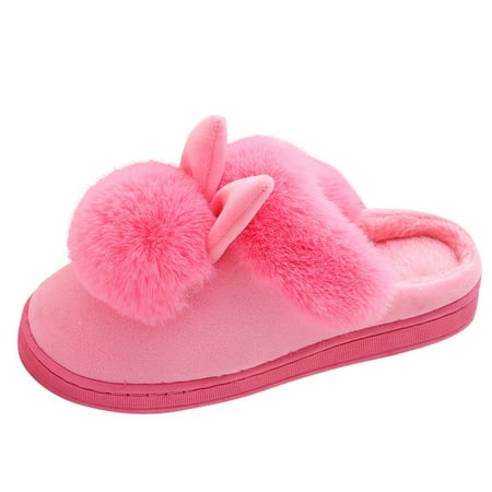 

asdoklhq Womens Shoes Clearance Under $20 Winter Home Furry Rabbit Ears Indoor Slippers Soft Comfort Footwear Shoe