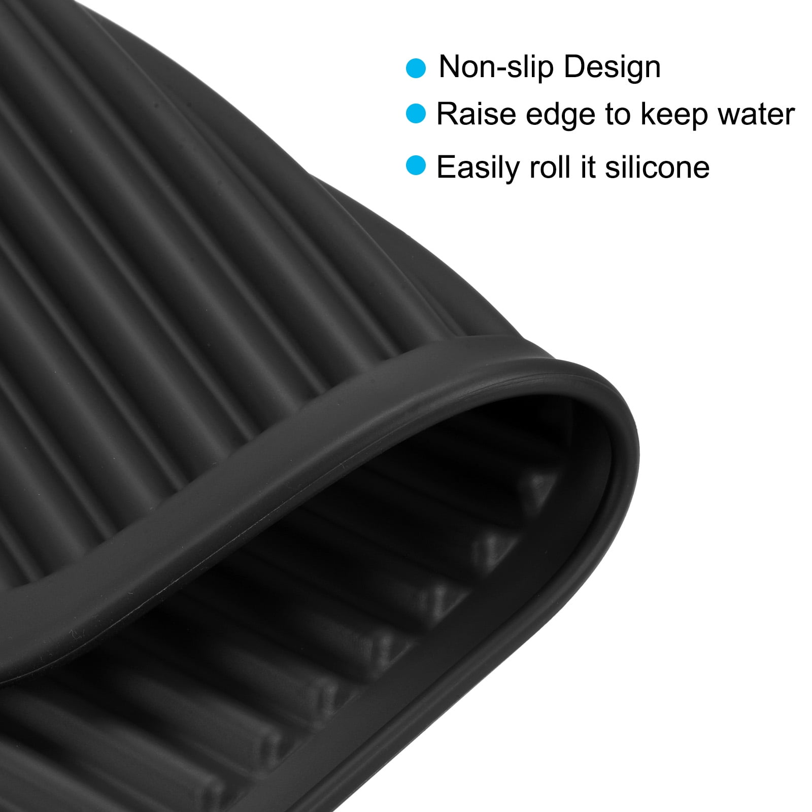 Unique Bargains Silicone Dish Drying Mat Set Reusable Sink Drain Pad Heat Resistant Black,Gray