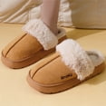 thumbnail image 3 of Rokment Platform Fuzzy Slippers for Women Indoor and Outdoor Fashion Casual Plush Lined Warm Winter Suede Mules Slip on Snow Boots Cozy Memory Foam Slides Booties Khaki Size 8, 3 of 7