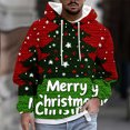 thumbnail image 2 of SERTG Men's Christmas Print Hooded Sweatshirt Long Sleeve Fashion Drawstring Front Pockets Stylish Casual Holiday Gifts Men's Tops(Red,XL), 2 of 5