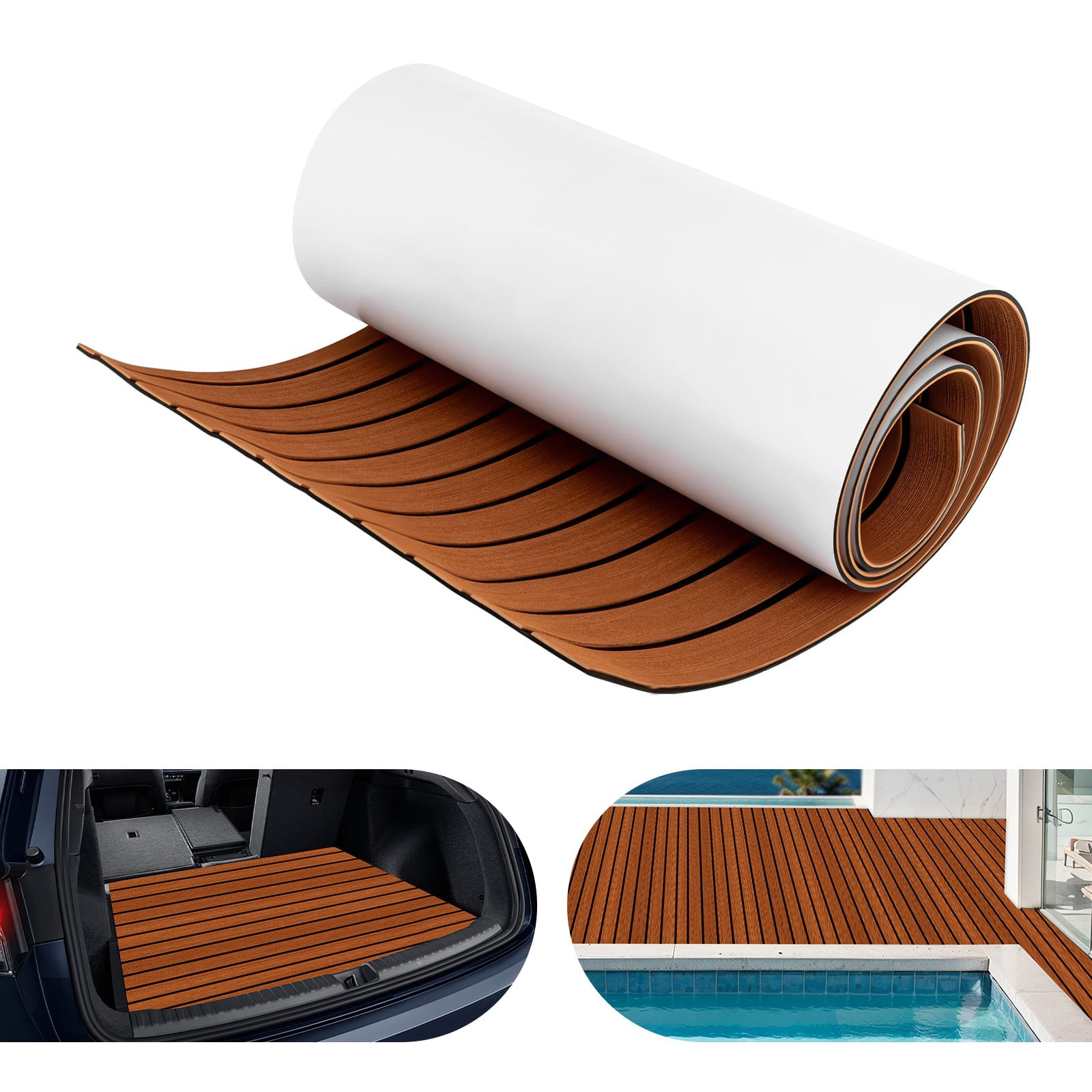 ToppiJoy 6mm Thickness EVA Boat Flooring Foam Decking Sheet Marine Floor Boat Mat Boat Carpet Sheet for Motorboat RV Yacht Kayak Surfboard Swimming Pool(Brown with Black Seam)