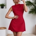 thumbnail image 5 of Staron Women's Mock Neck Sleeveless Ruched Waist A-Line Mini Dress Cocktail Party Casual Elegant Solid Color Flare Dress, Red XS, 5 of 7