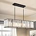 thumbnail image 3 of Siljoy Modern Rectangular Crystal Chandelier, 5 Lights Black Rectangle Raindrop Chandelier Lighting, Industrial Linear Pendant Ceiling Light Fixture for Dining Living Room Kitchen Island L33.5'', 3 of 4