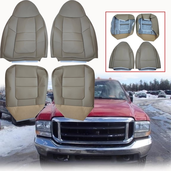 For 2001 Ford F250 F350 F450 Driver&Passenger Bottom Top Leather Seat Cover TAN