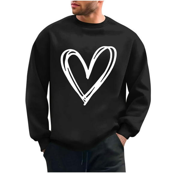 WREESH Valentine's Sweatshirt for Men Oversized Crewneck Sweatshirts Loose Casual Heart Graphic Pullover Tops Spring Outfits Black