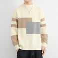 thumbnail image 5 of Men's Patchwork Knit Sweater O-Neck Pullover Loose Fit Knitted Top Winter Warm Sweaters, Beige, XXL, 5 of 7