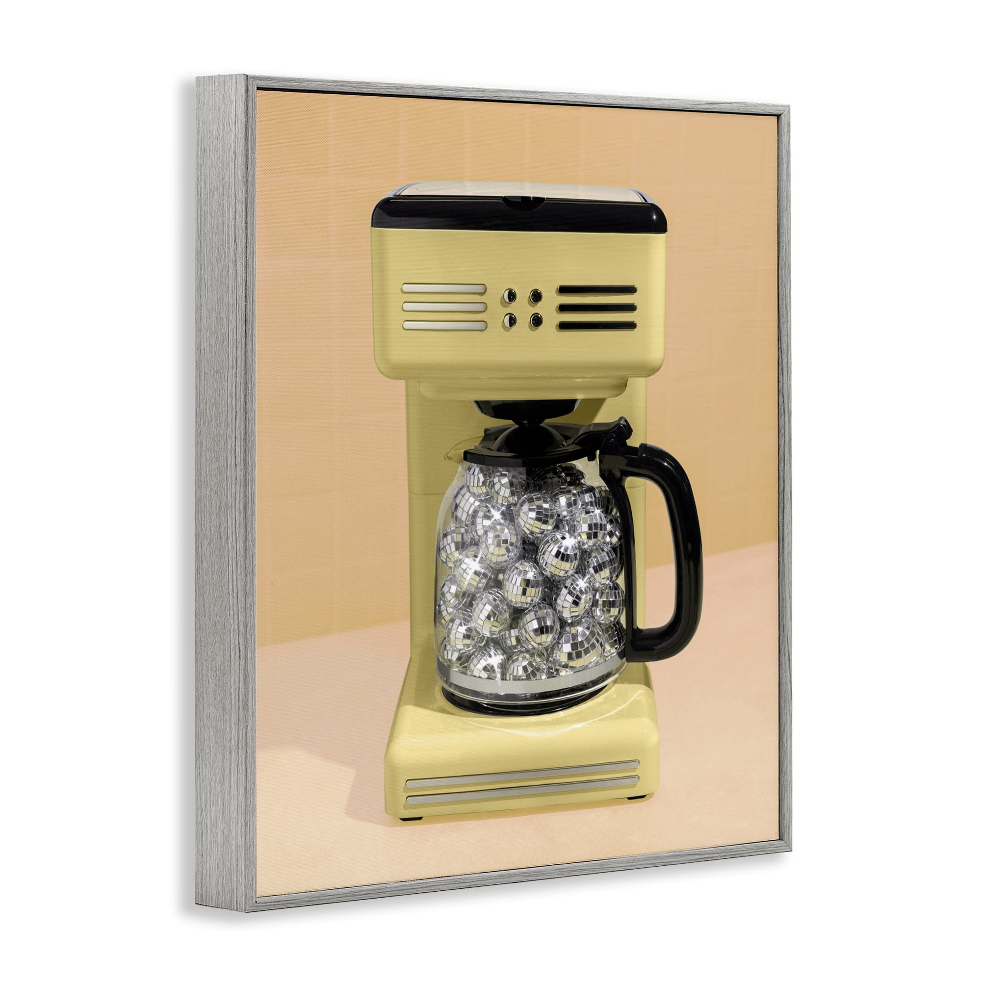 Stupell Industries Disco Coffee Maker over Yellow Gray Framed Giclee Art, design by LISH Creative