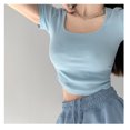 thumbnail image 1 of VISgogo, camisetas cortas para mujer, Color sólido, manga corta, cuello en U, diseño de punto, longitud del ombligo, informal, transpirable, camisetas de verano VISgogo  moda, 1 of 2