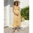 thumbnail image 2 of Smocked Maternity Boho Dress Casual Spaghetti Strap Ruffle Sleeveless Swing Summer Maxi Dress, 2 of 5