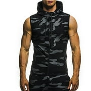 Inkach Men'S Sleeveless Vest Camouflage Zipper Hooded Tops Casual Vest Slim Fit