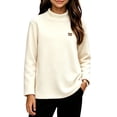 thumbnail image 4 of Big Girls Cute Undershirts Mock Neck Printed Fleece Pullover Drop Shoulder Warm Casual Fall Winter Outfits White 9-10Years, 4 of 5