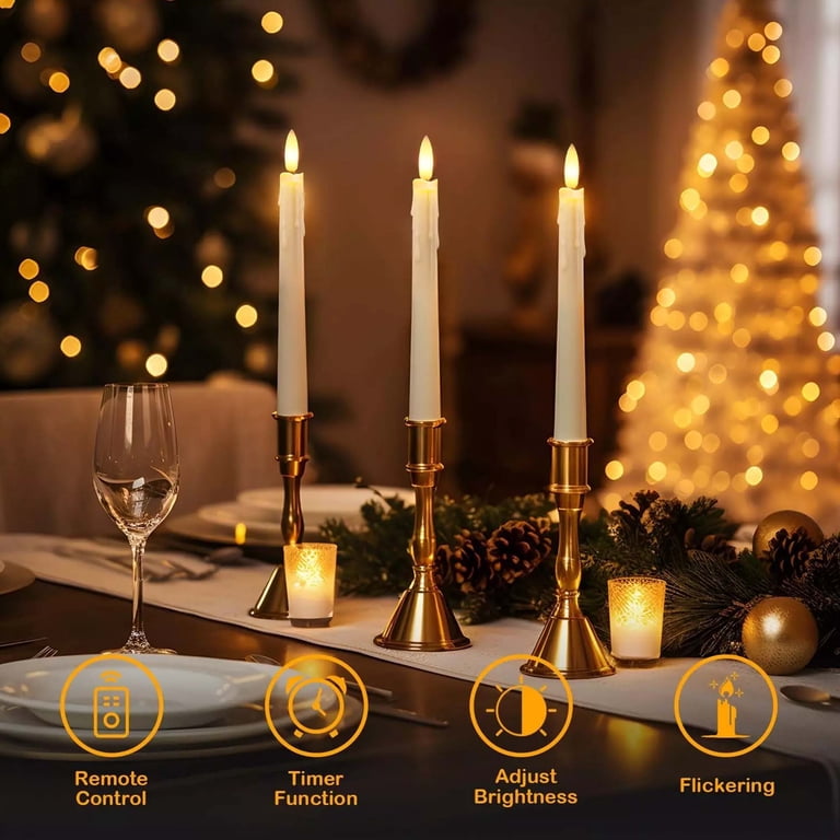 Hidawn 6-Pack Flameless Taper Candles, Ivory 10-Inch photo 2