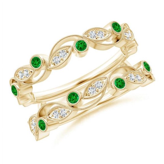 Round Shape Green Emerald CZ Diamond Band Ring Women 925 Sterling Silver Yellow Gold Plated May Birthstone Mothers Day Women Gift Gemstone Jewelry