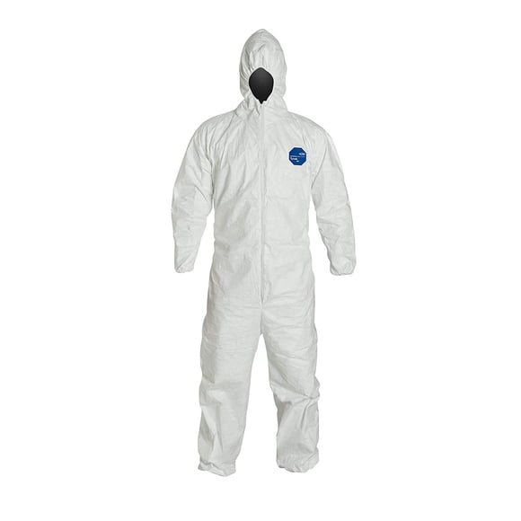Tyvek Disposable Suit by Dupont with Elastic Wrists, Ankles and Hood (3XL) White