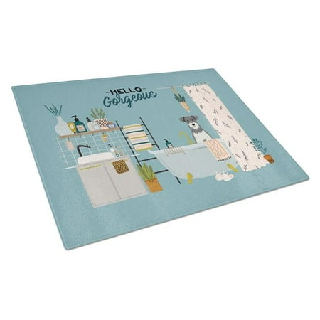 

Carolines Treasures CK7476LCB Salt and Pepper Miniature Schnauzer in Bathtub Glass Cutting Board Large 12H x 16W