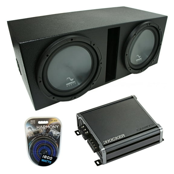 Universal Car Stereo Rhino Coated Ported Dual 10" Harmony R104 Sub Box & CXA8001