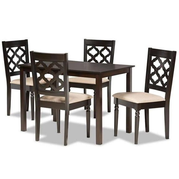Bowery Hill Sand Fabric Upholstered and Brown Finished Wood 5-Piece Dining Set