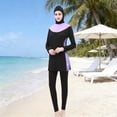 thumbnail image 2 of GPOECD Bathing Suits for Women Hooded Long Sleeve Rash Guard UPF 50 with Swim Shorts for Outdoor Beach Surf Women's Swimwear Purple，L, 2 of 3