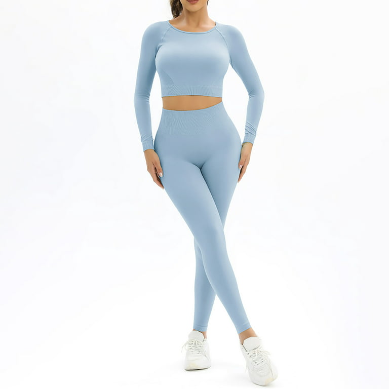 RQYYD On Clearance Workout Sets for Women 2 Piece High Waisted Seamless  Leggings with Sports Bra Sets Yoga Outfit Jogging Gym Clothes Sky Blue S 