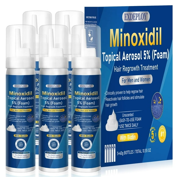 5% minoxidil foam for men-5packï¼ Infused with Biotin, Hair Growth Treatment, Supports Thicker and Fuller Hair & Beard (10.5oz, 5 Month Supply)