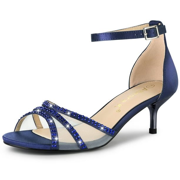 Sandalias de Tacón de Aguja de Satén Con Diamantes de Imitación Allegra K Azul 40