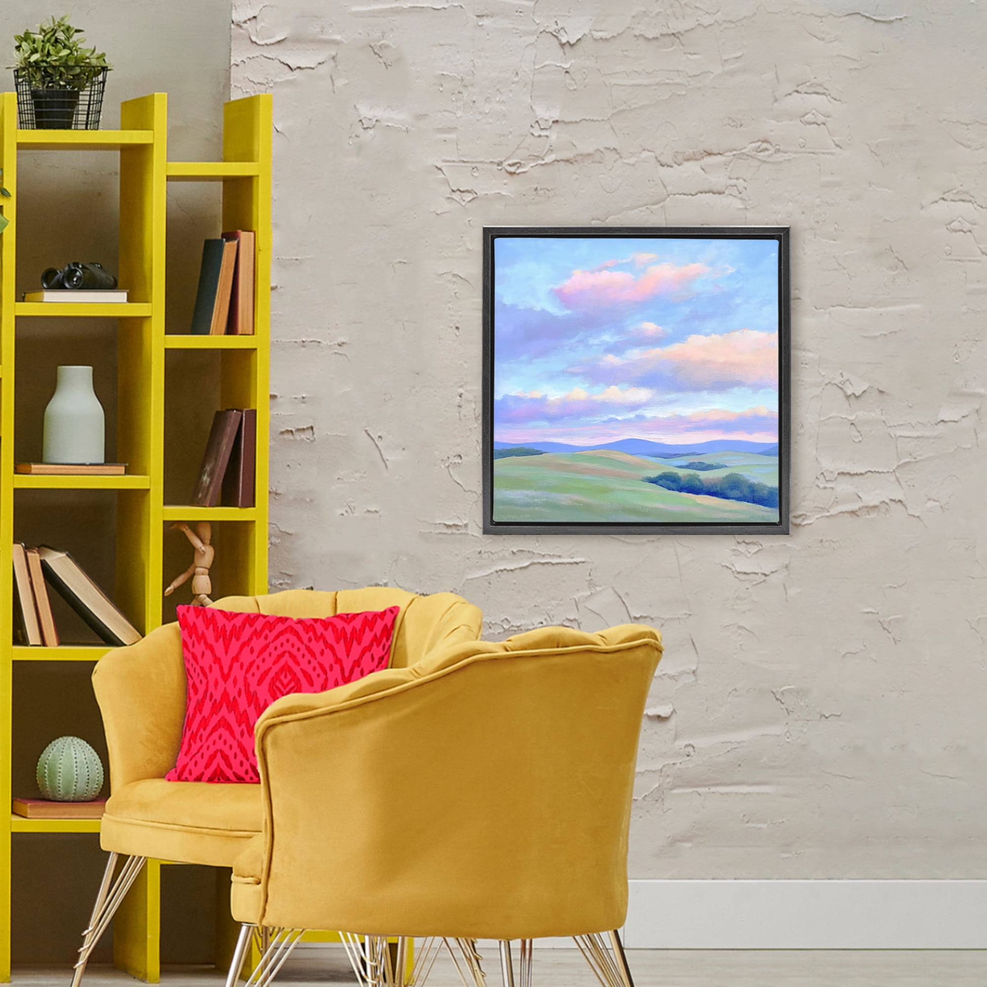 Stupell Industries Rolling Hills with Soft Sunset Black Framed Floater Canvas Wall Art, design by Creative Studio