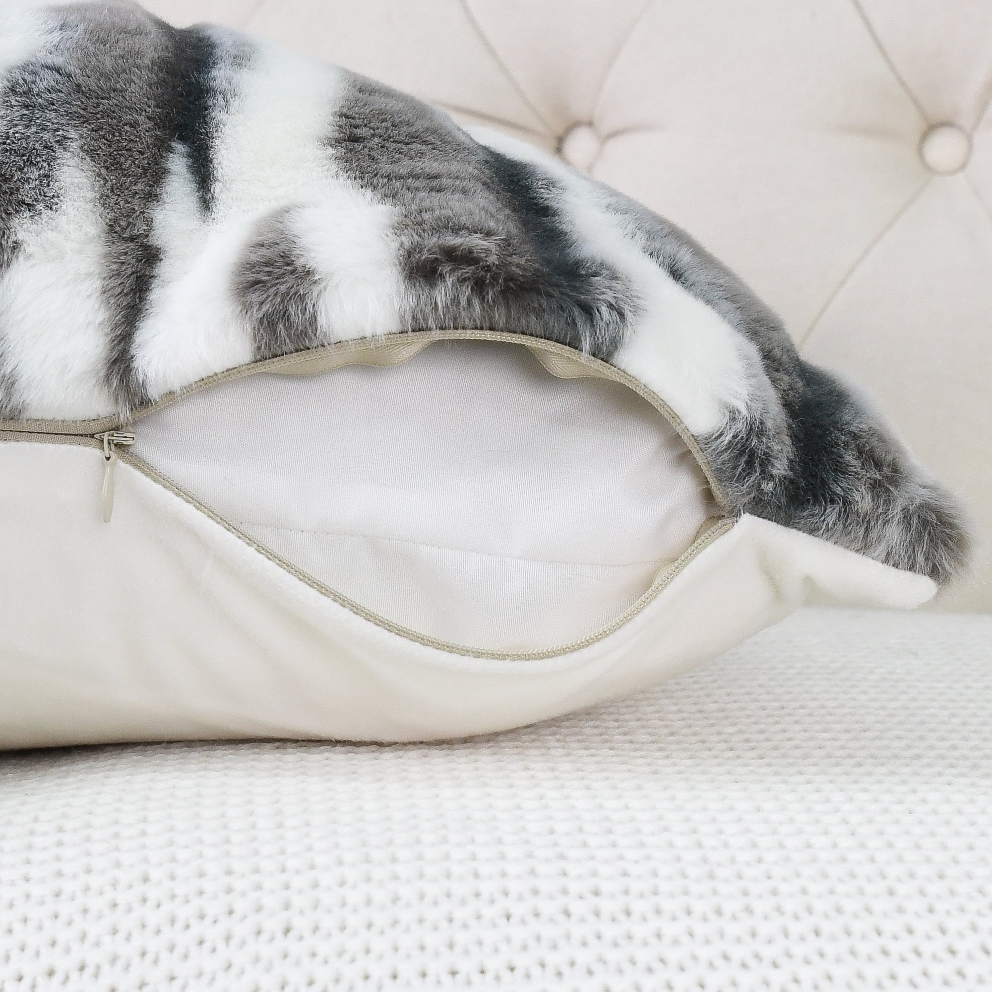 Home Soft Things Multi Jacquard Faux Fur Throw Pillow Cover 2pcs Set - Grey