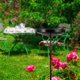 thumbnail image 1 of Baño de pájaros de hierro para decoración de jardín al libre, decoración de patio, versátil y moderno con comedero para pájaros con estaca para, 1 of 8