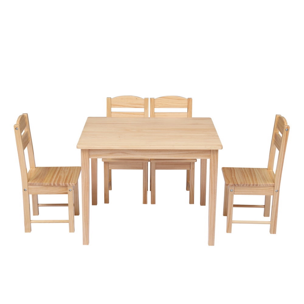 Wood Table and Chairs for Kids, Sesslife 5 Piece Activity Table with 4 Chairs for Play Read Art