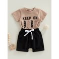 thumbnail image 4 of Genuiskids 2Pcs Toddler Baby Boys Summer Outfit 0-3T Kids Boy Clothes Sets Short Sleeve Skateboard Letter Print T-Shirt Tops Shorts Casual Tracksuit Set, 4 of 9