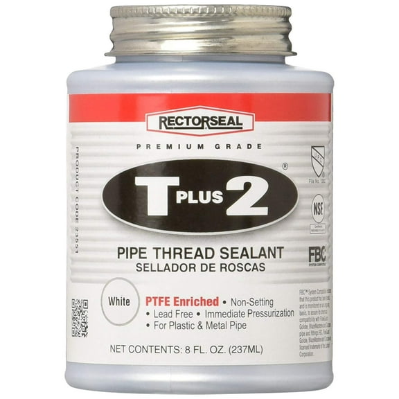 RectorSeal T Plus 2 23551 Multi-Purpose Pipe Thread Sealant, 8 oz, Can, White, Paste
