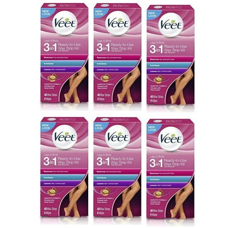 VEET Ready To Use Wax Strips Legs & Body 40 ea (Pack of 6)