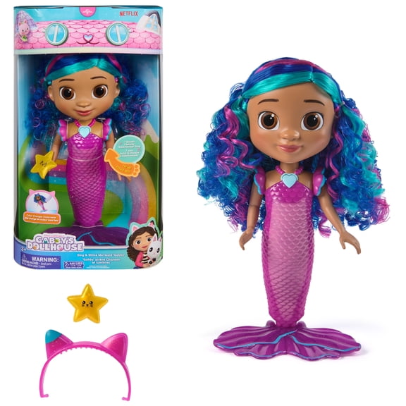 Gabby's Dollhouse Sing & Shine Mermaid Gabby, Waterproof Mermaid Doll, Lights & Sounds