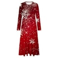 thumbnail image 4 of Annhoo Womens Christmas Dresses Long Sleeve Snowflake Printed Maxi Dress Fashion Round Neck Dresses with Pockets, 4 of 5