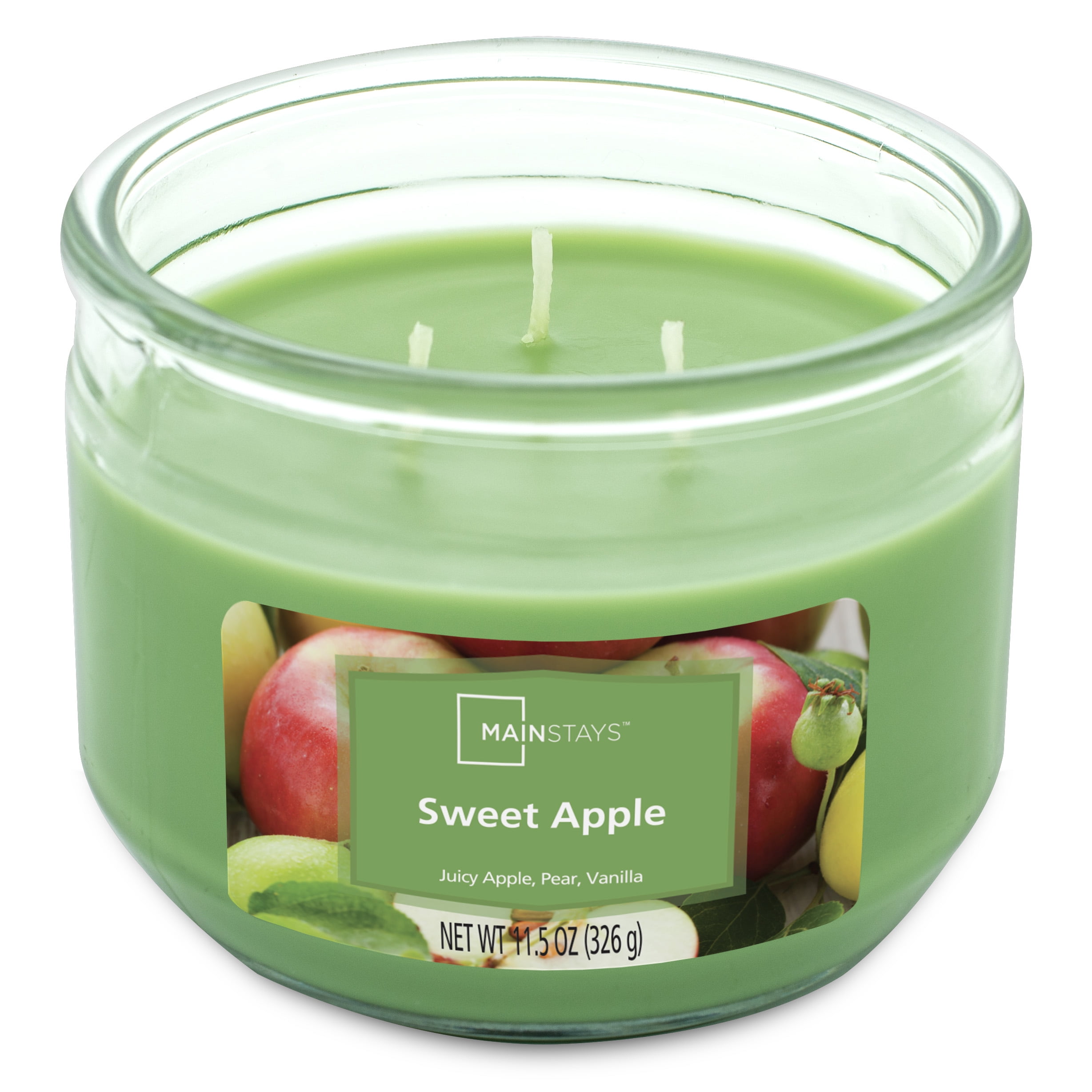 Mainstays Sweet Apple Scented 3-Wick Glass Jar Candle, 11.5 oz
