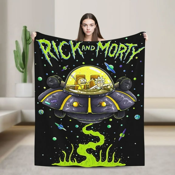 Cartoon Flannel Blanket Cartoon Rick And Morty Funny Ultra-Soft Warm Throw Blanket For Living Room Couch Bed All Seasons, Soft Interesting Gift For Boys Girls Young Adults 40"X30"
