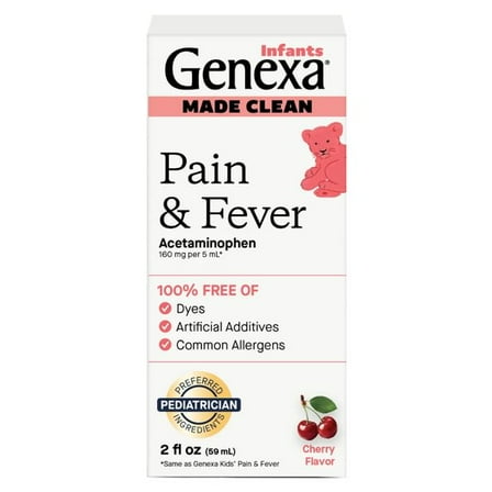 Genexa Infants’ Clean Pain & Fever Acetaminophen, Dye Free, Organic Cherry, 2 fl oz