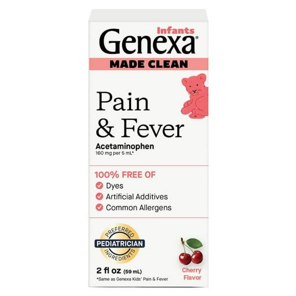 Genexa Infants’ Clean Pain & Fever Acetaminophen, Dye Free, Organic Cherry, 2 fl oz